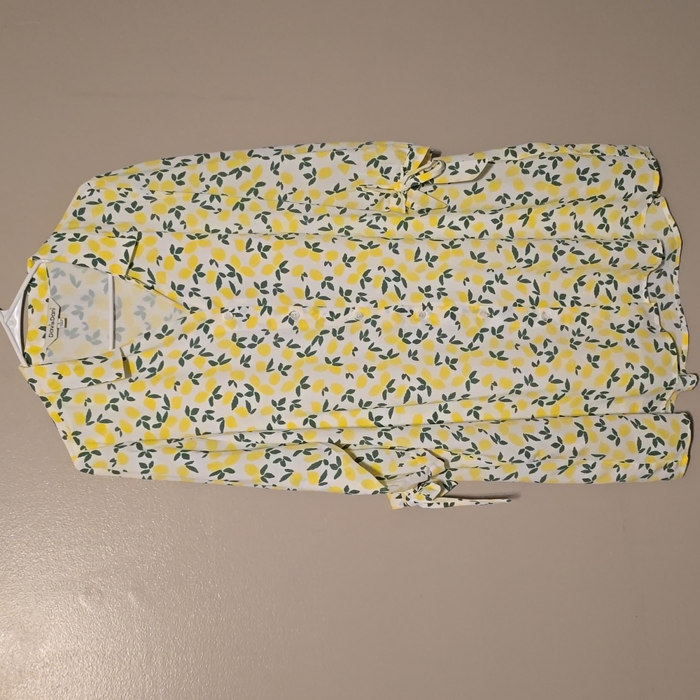 Davi & Dani Mini Shirt Dress Lemons White Yellow Womens‎ Size Large